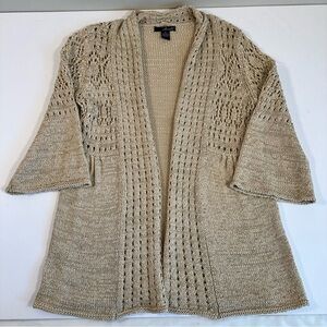 Willi Smith Open Knit Cardigan‎ Sweater Medium Tan Beige Blend Boho Layering